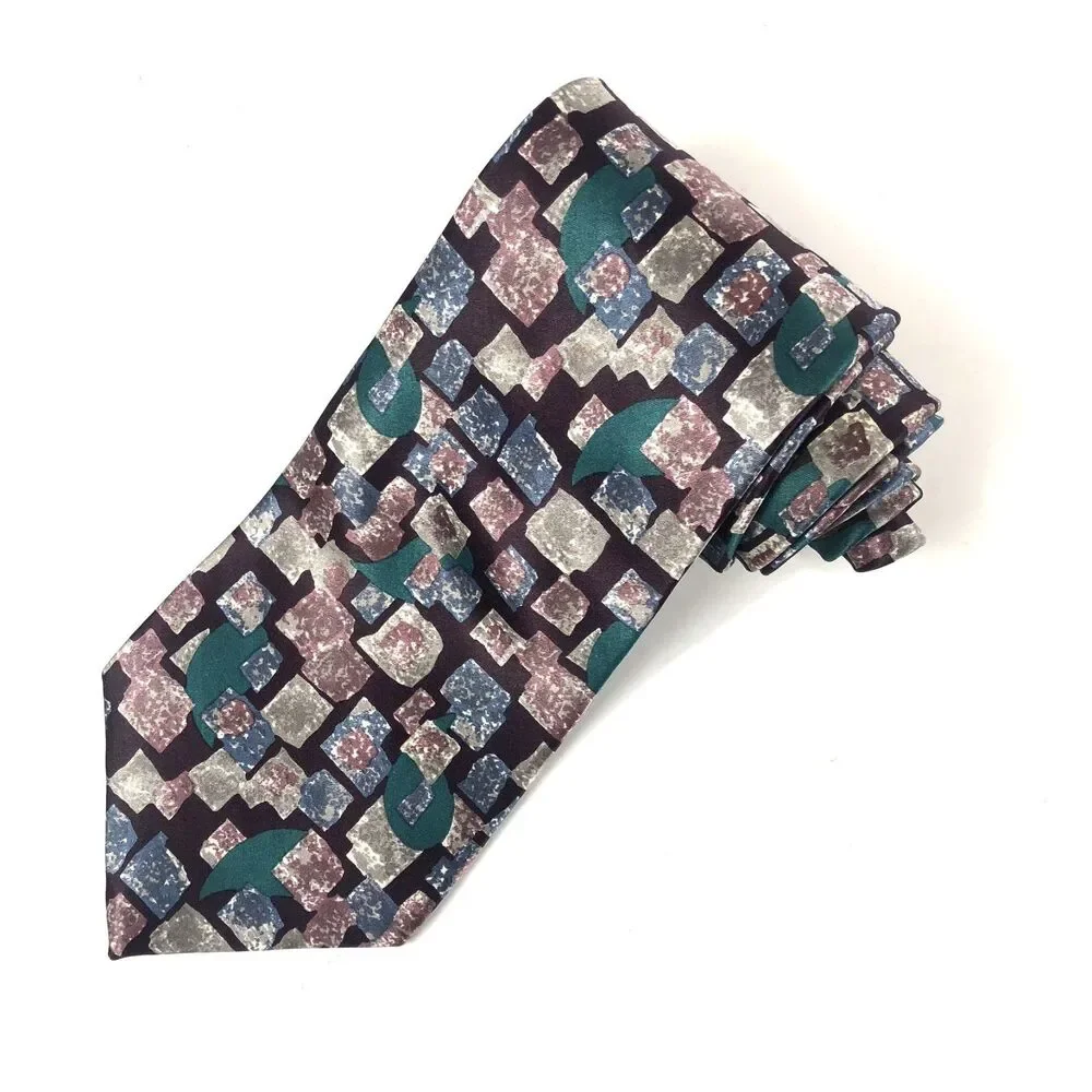 Vtg Enrico Sarchi All Silk Neck Tie Abstract Geometric Dark Multicolor Made USA